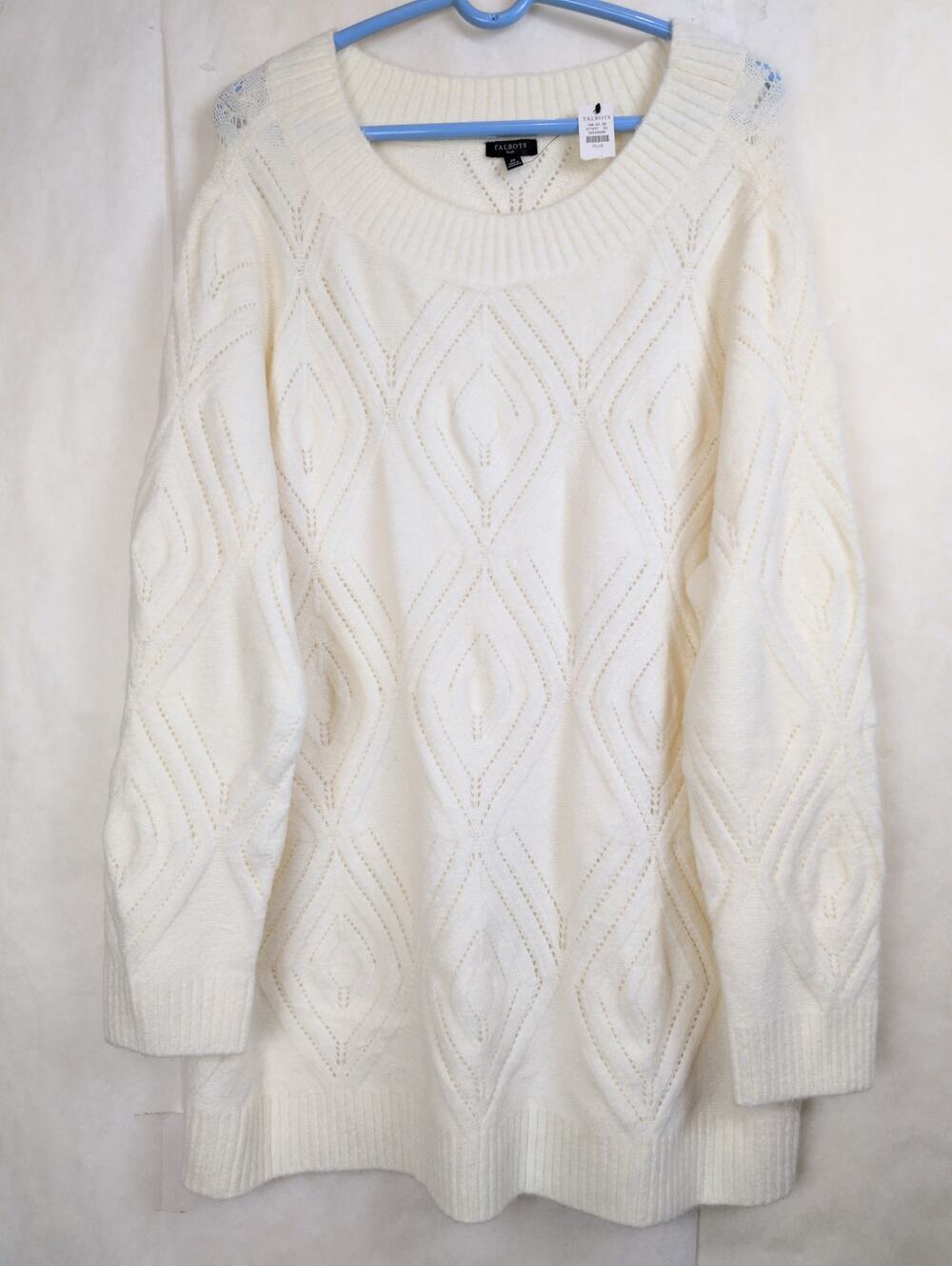 New Talbots Plus Cream pointelle diamond sparkle tunic sweater Size 2X Holiday
